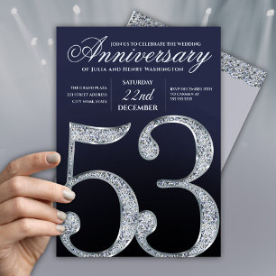 Moderne 53. Hochzeitstag Diamant Silber Navy Blau Einladung
