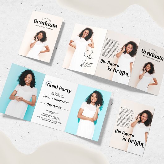Moderne 5-Foto Abschluss Tri-Fold Einladung