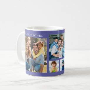 Moderne 5-Foto-Collage Familienname Periwinkle Kaffeetasse