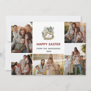 Moderne 5-Foto-Collage Frohe Ostern Nest Familie Feiertagskarte