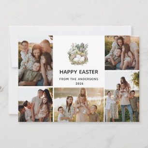 Moderne 5-Foto-Collage Frohe Ostern Nest Familie Feiertagskarte