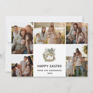 Moderne 5-Foto-Collage Frohe Ostern Nest Familie Feiertagskarte