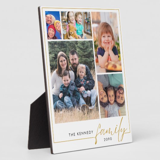 Moderne 5 Foto Collage Gold Familienname Fotoplatte (Seite)