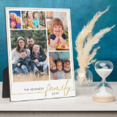 Moderne 5 Foto Collage Gold Familienname Fotoplatte (Seite)