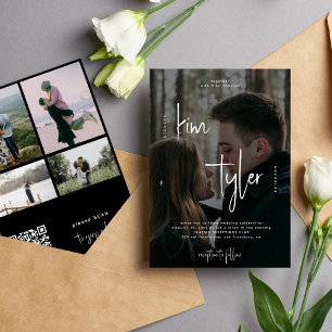 Moderne 5-Foto-Collage QR-Code-Script-Hochzeit Einladung