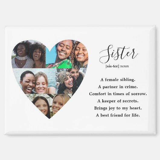 Moderne 5-Foto-einfache Schrift Schwester Geschenk Magnet (Vorderseite)