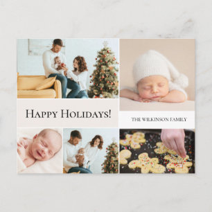 Moderne 5-Foto-Familien-Weihnachtsferien Feiertagspostkarte