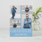 Moderne 5-Foto Graduierungspartei Pulver blau Einladung (Stehend Vorderseite)