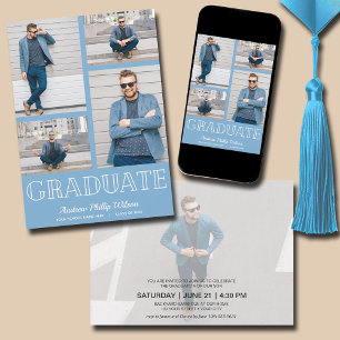 Moderne 5-Foto Graduierungspartei Pulver blau Einladung