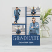Moderne 5-Foto-Graduierungsparty Navy Blue Einladung (Stehend Vorderseite)