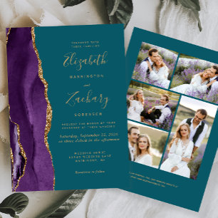 Moderne 5-Foto-Lila-Gold-Achat-Teal-Hochzeit Einladung