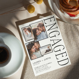 Moderne 5-Fotocollage Schwarz-weiße Verlobung Ankündigung