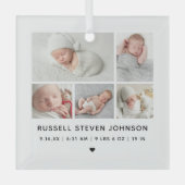 Moderne 5 Fotos Geburtsankündigung Ornament Aus Glas (Vorderseite)