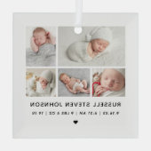 Moderne 5 Fotos Geburtsankündigung Ornament Aus Glas (Rückseite)