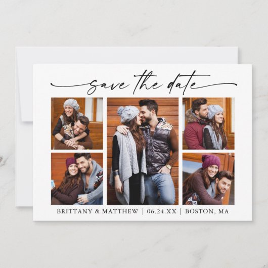 Moderne 5 Fotos Minimalistische Farbschrift Save The Date (Vorderseite)