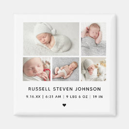 Moderne 5 Fotos zur Grid Birth Ankündigung Magnet