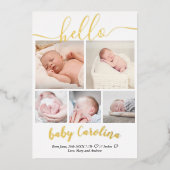 moderne 5-Gitter-Foto-Geburt Weiß Folieneinladung (Vorderseite)