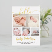 moderne 5-Gitter-Foto-Geburt Weiß Folieneinladung (Stehend vorne)