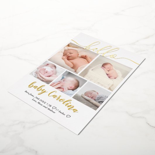 moderne 5-Gitter-Foto-Geburt Weiß Folieneinladung (Gedreht)