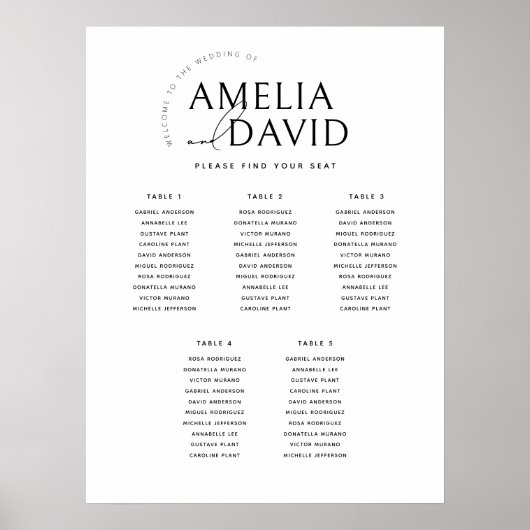 Moderne 5 Tische Begrüßungsdiagramm Poster (Vorne)