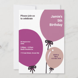 Moderne 5th Birthday Balloon Party Einladung Card