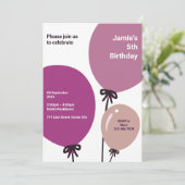 Moderne 5th Birthday Balloon Party Einladung Card (Stehend Vorderseite)