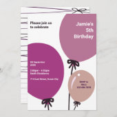 Moderne 5th Birthday Balloon Party Einladung Card (Vorne/Hinten)