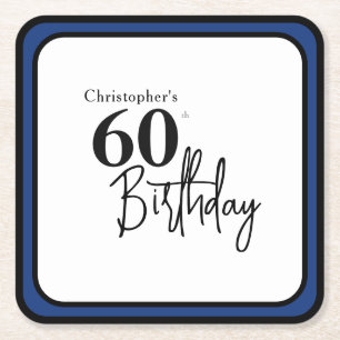 Moderne 60. Geburtstag-Unterlage in elegantem Schw Rechteckiger Pappuntersetzer
