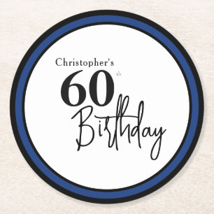 Moderne 60. Geburtstag-Unterlage in elegantem Schw Runder Pappuntersetzer