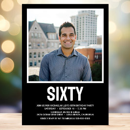 Moderne 60. Geburtstagsparty im SIXTY Foto Einladung