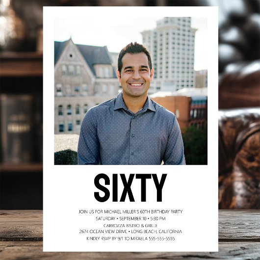 Moderne 60. Geburtstagsparty im SIXTY Foto Einladung