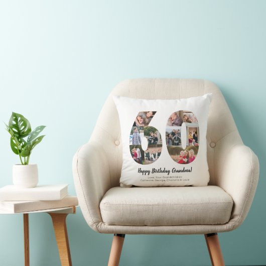 Moderne 60. Nummer Foto Collage Custom Gruß Kissen (Stuhl )