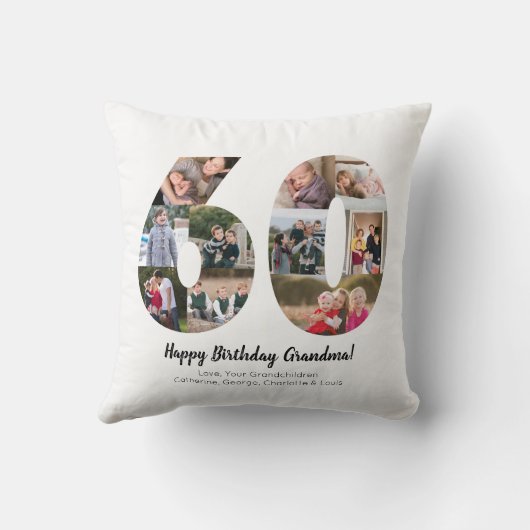 Moderne 60. Nummer Foto Collage Custom Gruß Kissen (Rückseite)
