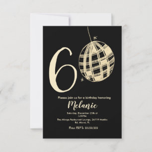Moderne 60er Schrift fett schwarzer Disco-Glitter Einladung
