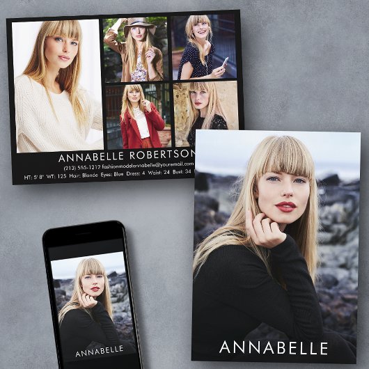 Moderne 6 Foto Fashion Modeling Model Comp Card Einladung