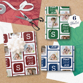 Moderne 6 Foto Monogram PEACE LIEBE JOY Tri-Color Geschenkpapier Set