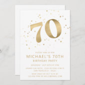 Moderne 70. Geburtstags-Gold-Confetti Einladung (Vorne/Hinten)