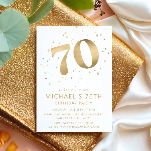 Moderne 70. Geburtstags-Gold-Confetti Einladung