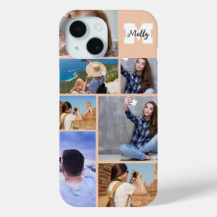Moderne 7-Foto Collage Name Monogram iPhone Case