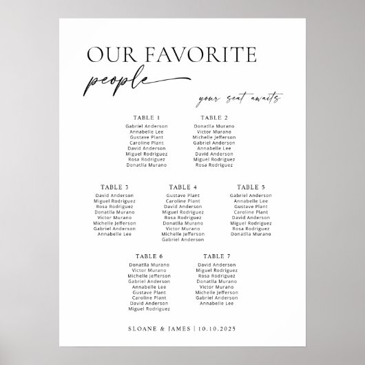 Moderne 7 Tische Begrüßungskarte Poster (Vorne)