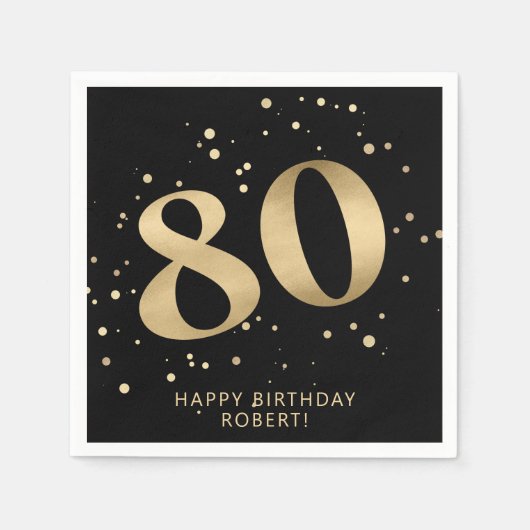 Moderne 80. Achtzigster Geburtstag | Schwarz Gold Serviette (Vorderseite)