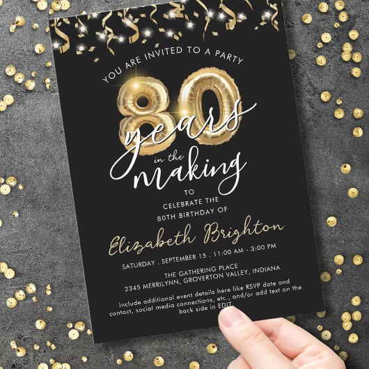 Moderne 80. Geburtstag Script Balloon Streamers Einladung