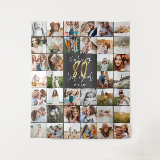 Moderne 80. Geburtstags-Multi-Foto- Wandteppich (Vorderseite)