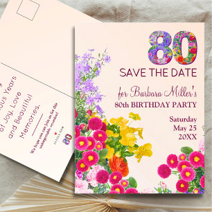 Moderne 80 Jahre Party 80. Geburtstag floral Ankündigungspostkarte