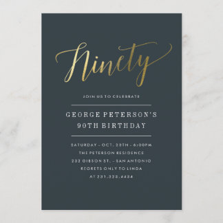 Moderne 90. Geburtstags-Einladungen - Imitat-Gold Einladung
