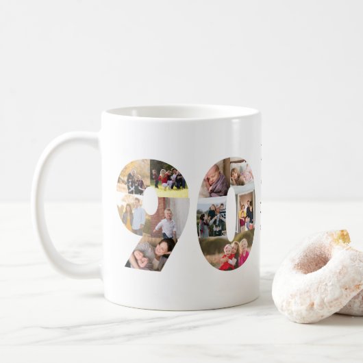 Moderne 90. Nummer Foto Collage Custom Gruß Kaffeetasse (Mit Donut)