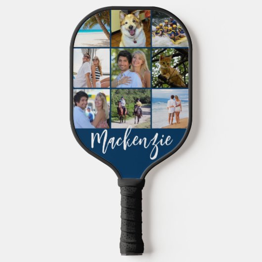 Moderne 9-Bild-Collage Skriptname Benutzerdefinier Pickleball Schläger (Vorderseite)