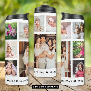Moderne 9-Foto-Collage Familie ist alles Zitat Thermosbecher