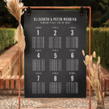 Moderne 9 Tafelschwarze Hochzeitstabelle
