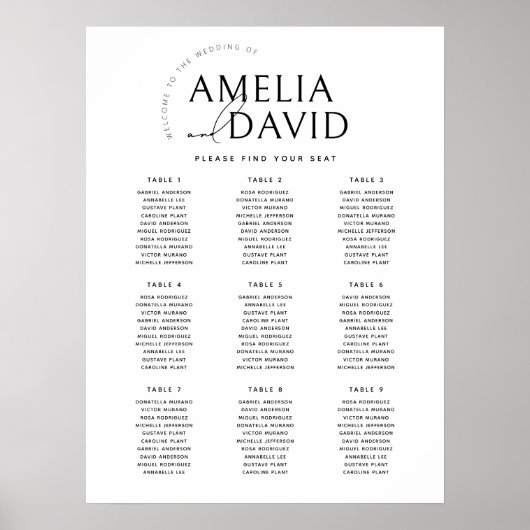 Moderne 9 Tische Begrüßungskarte Poster (Vorne)